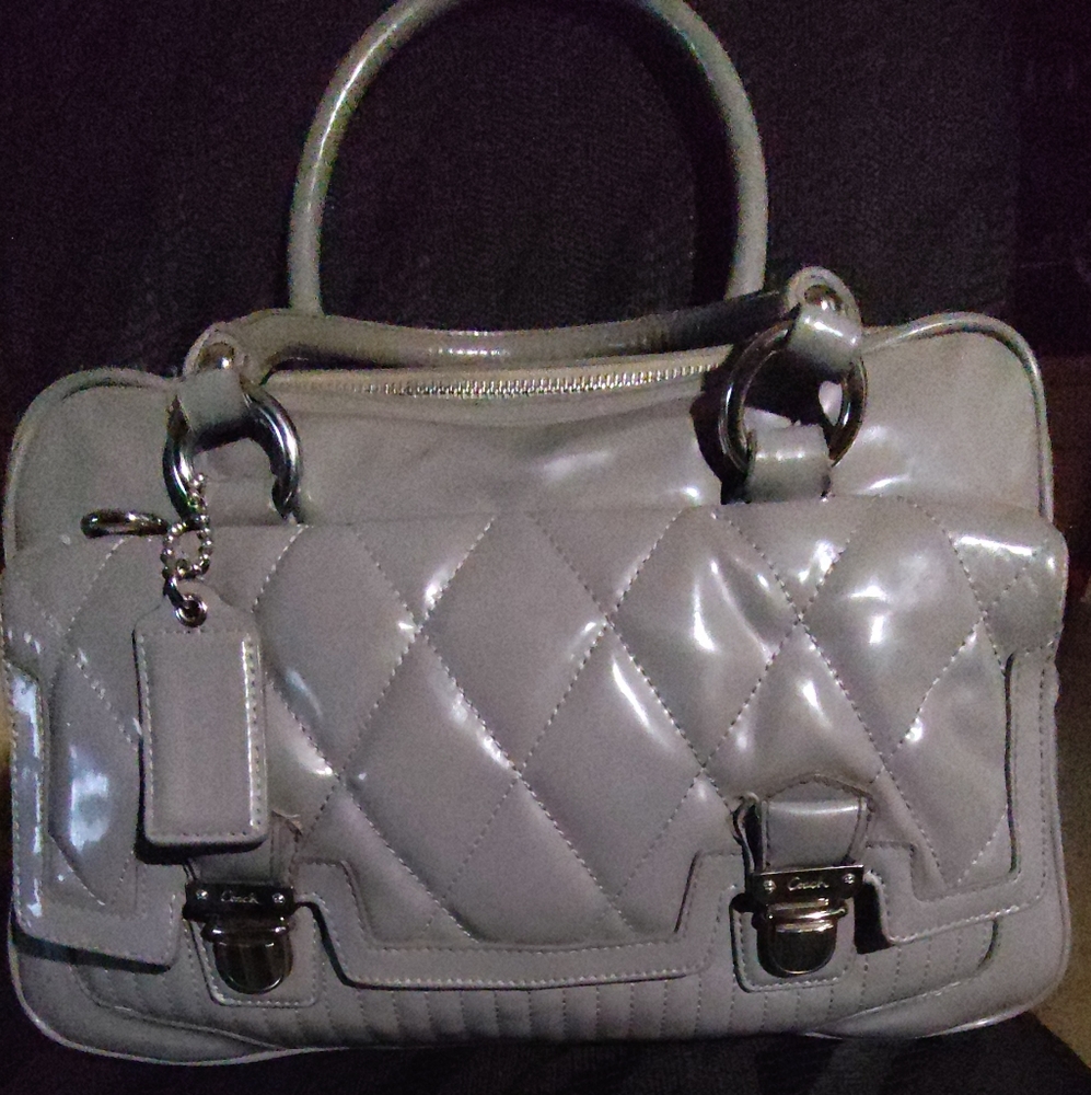 Coach Poppy Satchel Grey Patent Leather